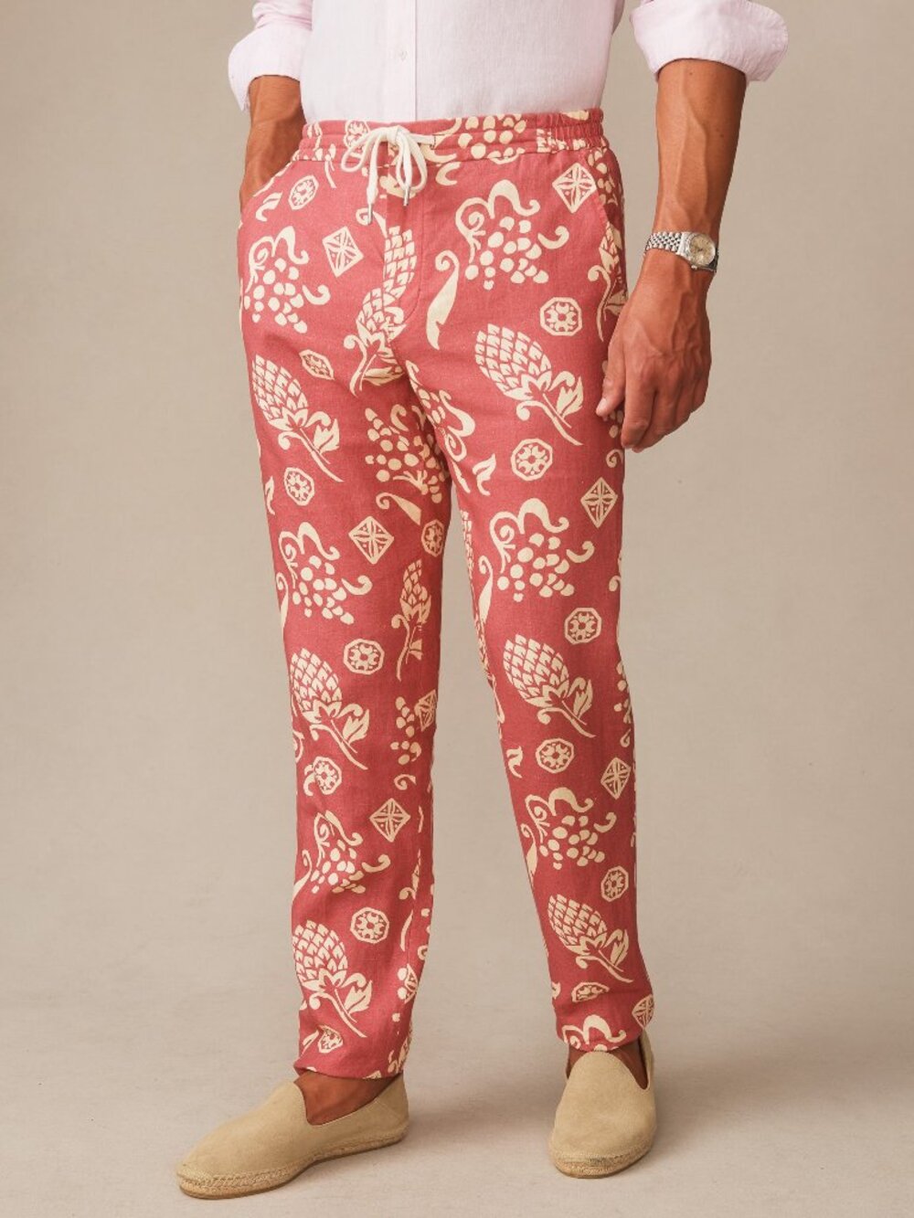 J McLaughlin Bleeker Linen Fancy Pants in Corallo Bloom - Coral/Yellow NEW